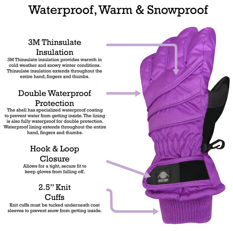 N'Ice Caps Kids Waterproof Winter Thinsulate Warm Gloves (9-10 Years, Neon Purple) - Image 3